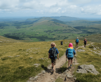 kids walking on a mountain path 