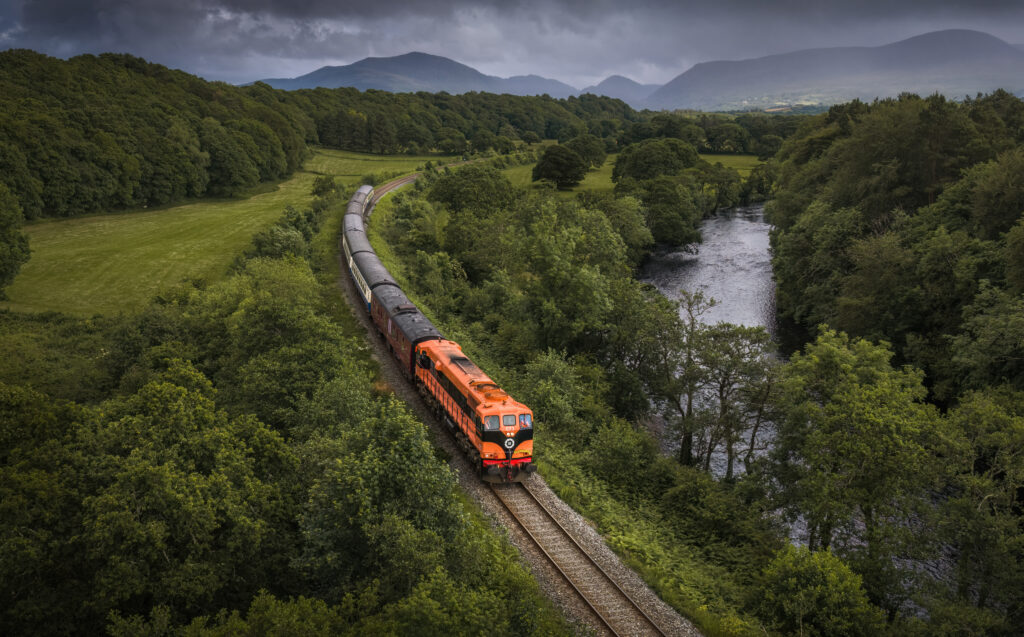 Picture of a Pullman train going through countryside
